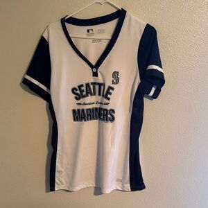 Genuine Merchandise Seattle Mariners Women's V-Neck Jersey - Navy and White